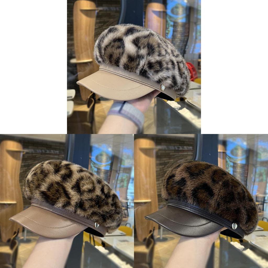 Leopard Print Newsboy Cap With Round Top And Stylish Design For Urban Commuting