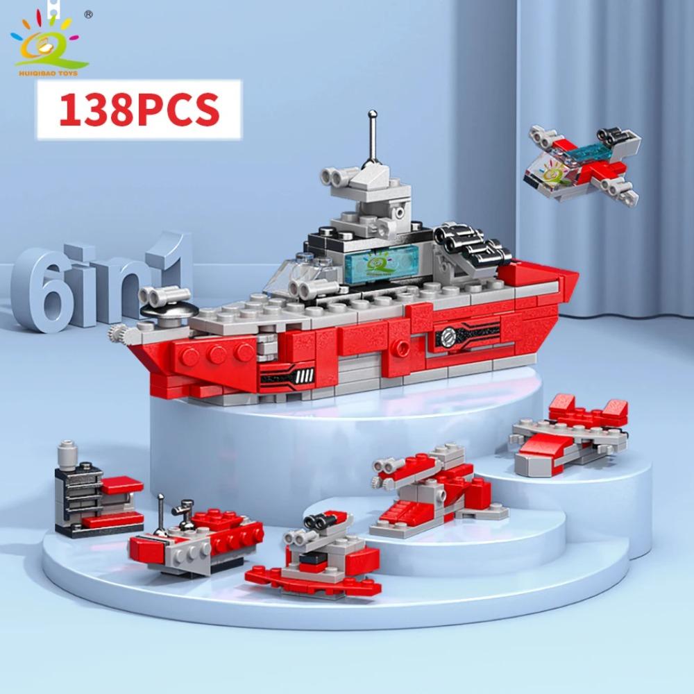 

HUIQIBAO 6 в 1 Місто Інженерний Автомобіль Поліція Вантажівка Будівельні блоки Танк Вертоліт Цегла Пожежний набір Іграшки для дітей