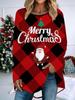 Plus Size Women Spring Christmas Printed Comfy Long Sleeve Round Collar T-shirt Casual Baggy Mid Length Tee Tops