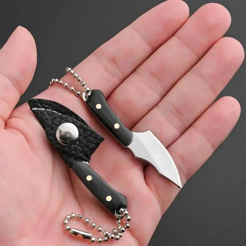 NEW Mini Stainless Steel EDC Knife Portable Outdoor Camping Unboxing Keychain Knife with Leather Case Holiday Gift