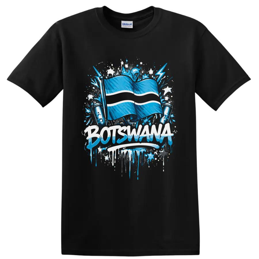 Botswana Flag T Shirt Blue Black White Grunge Lightning Patriotic Graphic Tee
