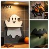Holiday Home Decoration Halloween Wooden Wall Shelf, Ghost Bat Shape Hanging Organizer for Spooky Room Accents Decor, Farmhouse Display Rack, Festive