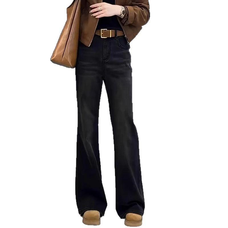 Dámské džíny plus size s vysokým pasem, strečové, rozšířené - Zeštíhlující široké nohavice, kalhoty po zem Jaro 2025.