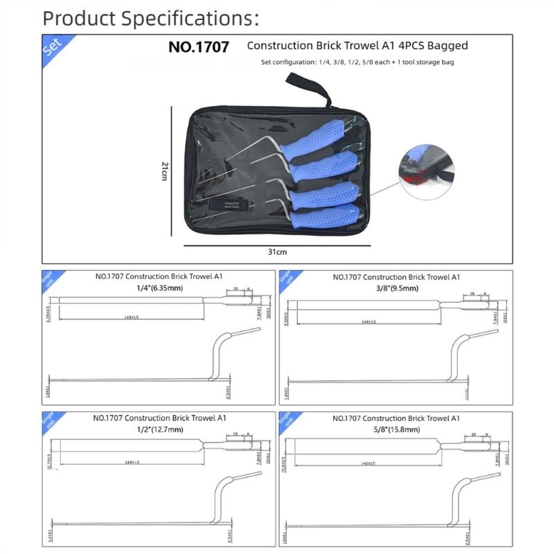 Professional Stainless Steel Grout Trowel Scrapers Tools 4 Sizes In Plastic Ergonomic Handle With Portable Carrying Bag