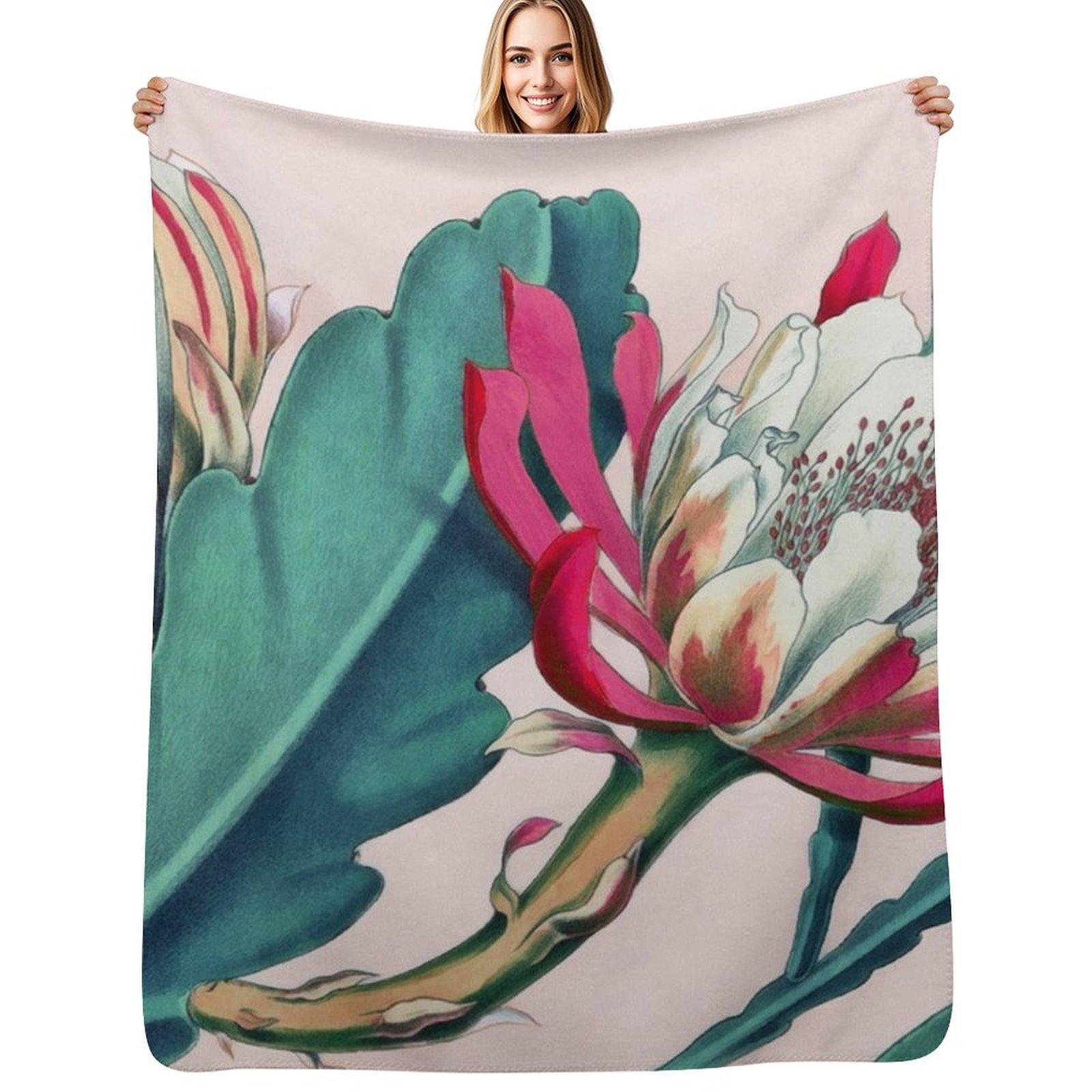 Flowering cactus Throw Blanket Long Lasting Soft Plush Blanket for Daily Use Size: 75*100cm, Weight: 230 GSM
