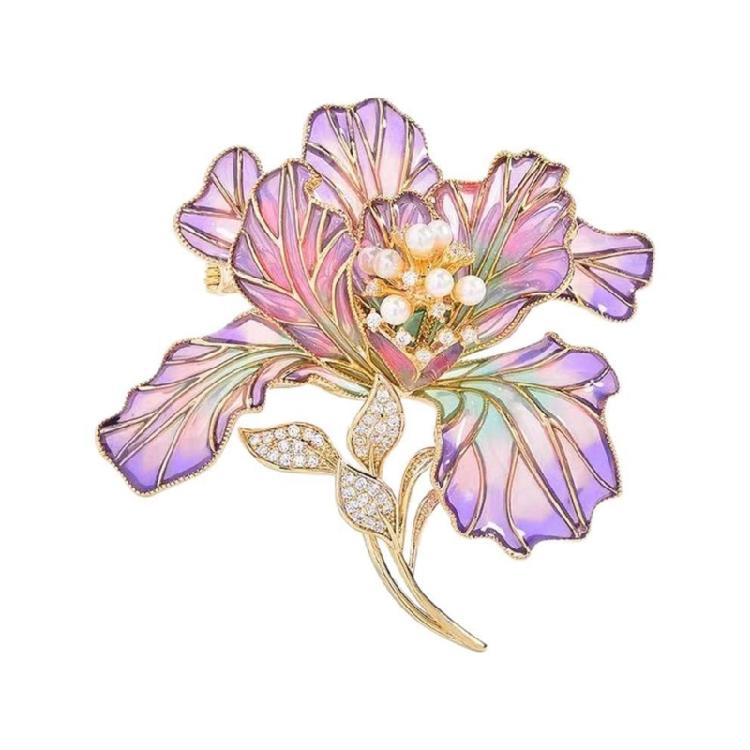 

Versatile Floral Shaped Brooch Pin Stylish Peony Charm With Detailed Enamel Work And Pearls Features for Women фіолетовий