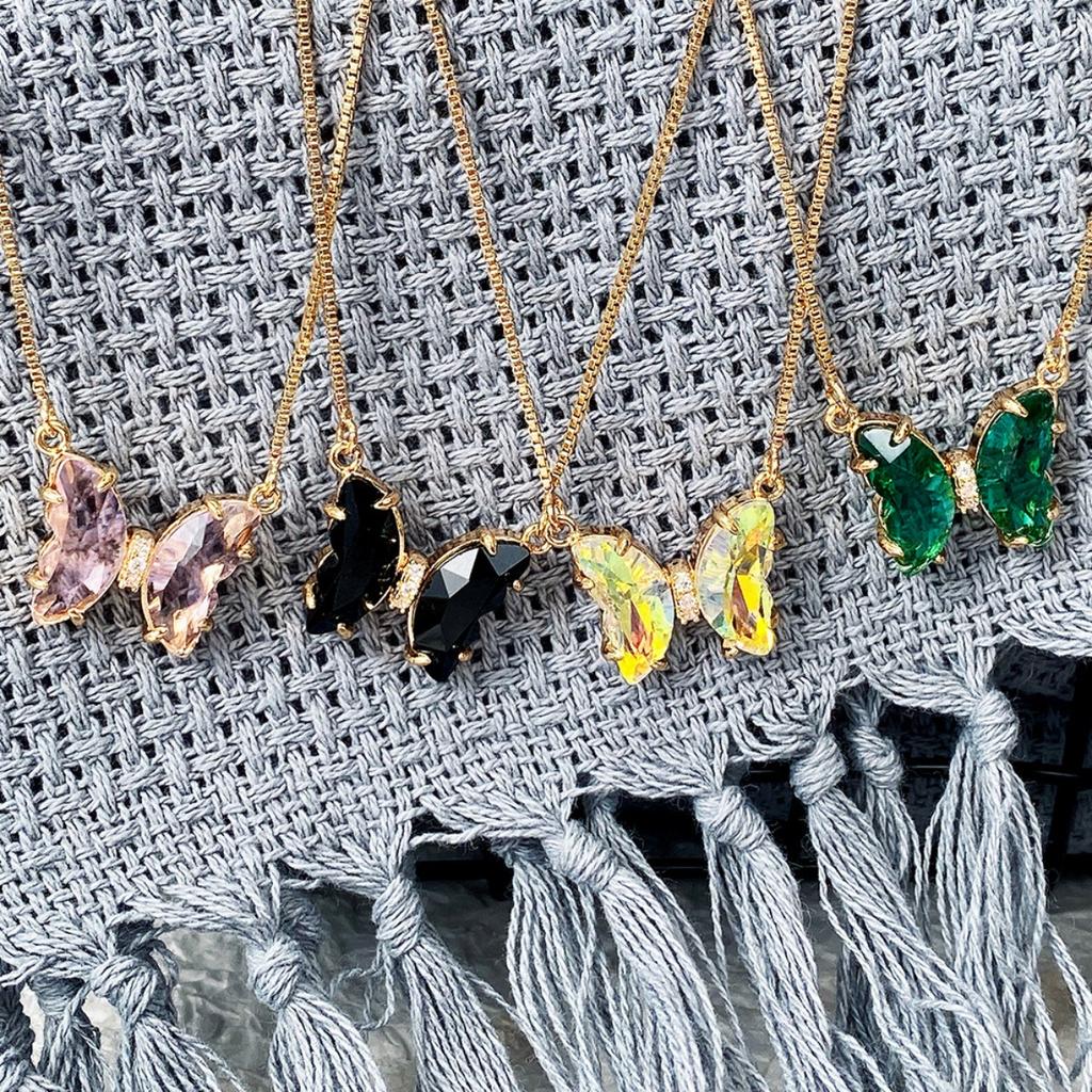 Butterfly Pendant Necklace Gold Color Box Chain for Women Daily Party Jewelry