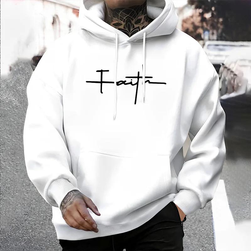 2025 Iconic Streetwear Hoodies for Men Urban Fashion Hip Hop Hooded Sweatshirt Male Trendy Casual Hoody Faith Print Pullover