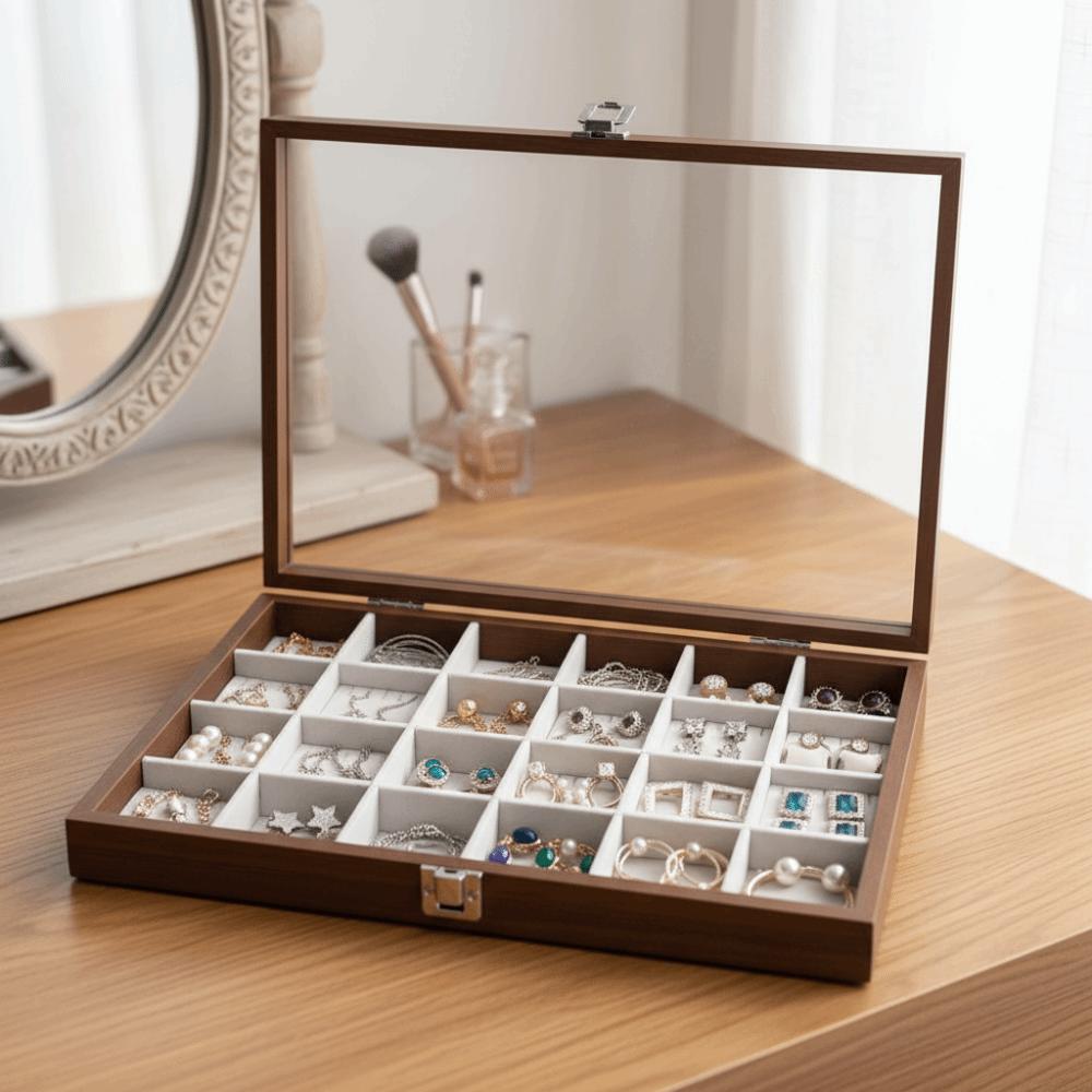 Home Storage Box Retro Jewelry Display Tray Decorative Soft Lining Watch Display Tray Rectangle Visible Jewelry Box Ring Display
