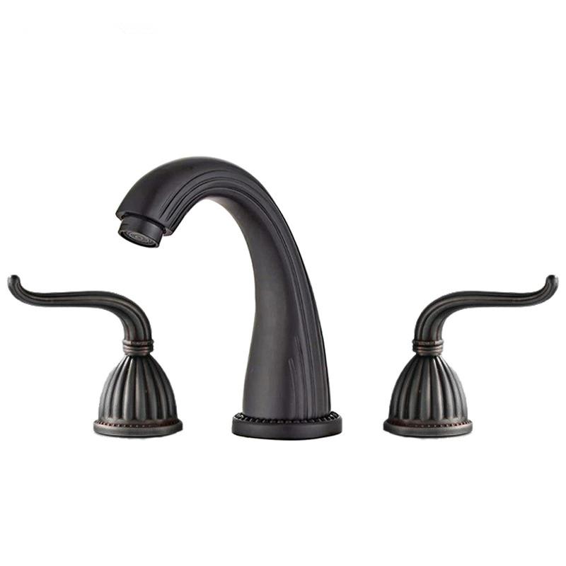 Tuqiu Gold Bathroom Faucet Widespread Sink Tap Brass Antique Basin Faucet Black Lavotory Faucet 3 Hole Hot & Cold Water Tap
