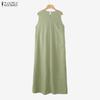 ZANZEA Women Casual Round Neck Solid Color Sleeveless Long Dress