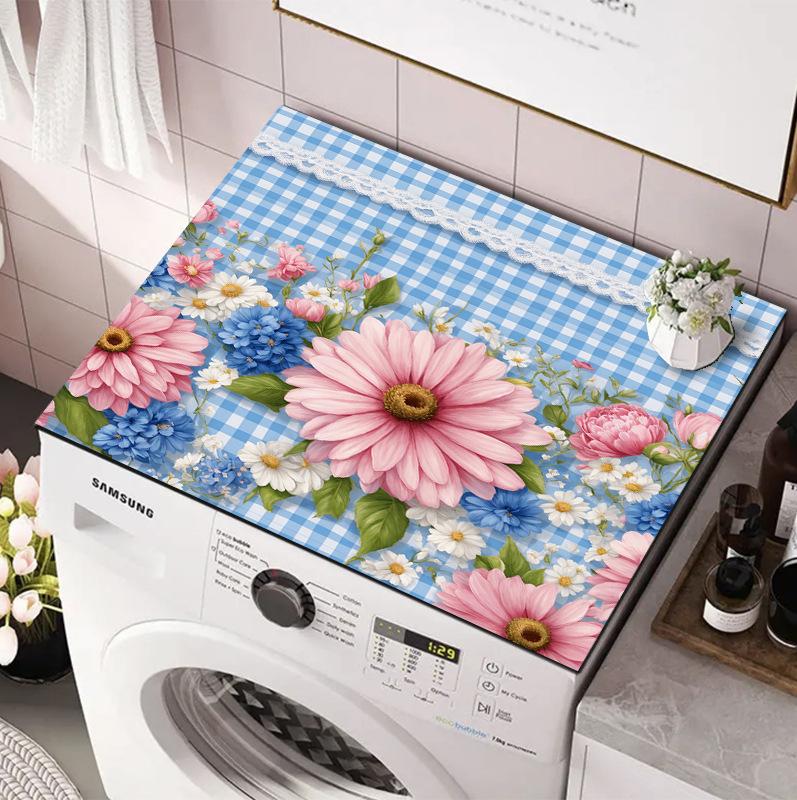 Blue Butterfly & Daisy Drain Mat Absorbent Non-Slip Washing Machine Dust Cover Pad, Dish Drying Mat for Kitchen, Laundry Room