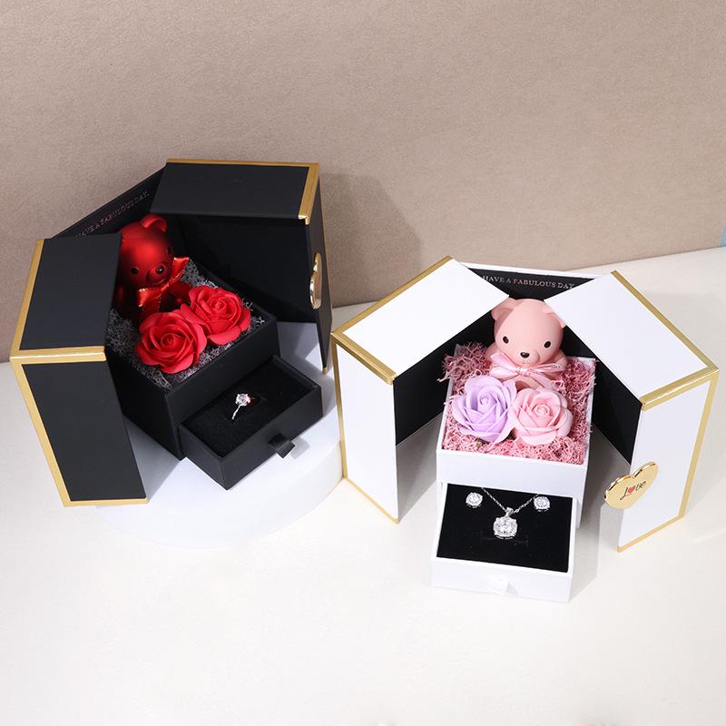 Little Bear Rose Necklace Box: Elegant Light Luxury Preserved Flower for Valentine's & Mother's Day