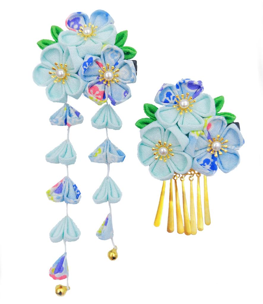 JZOON Hair Perfect for and other Japanese with a Cherry Blossom and Bell Six Rainbow H2704 Shichi-Go-San Ornament, Tsumami-Zaiku (Handmade Craft),