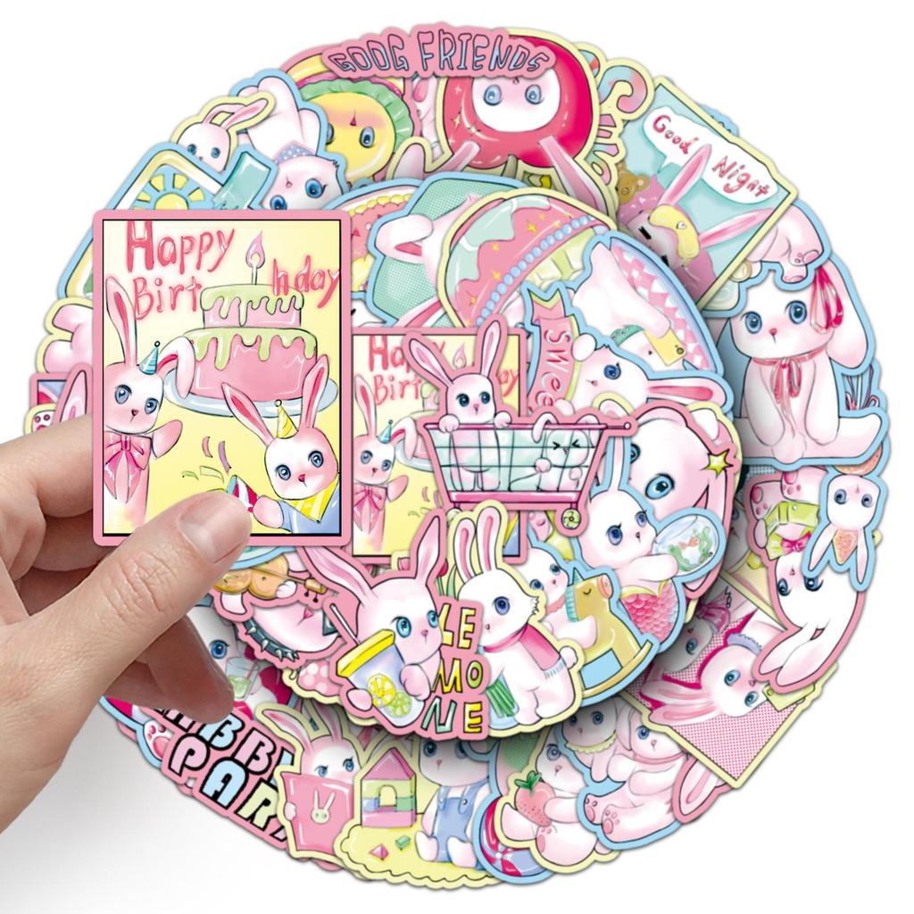 50 Cute Puffy Rabbit Stickers - Waterproof Cartoon Animal Decorations for Cup and Phone Cases
