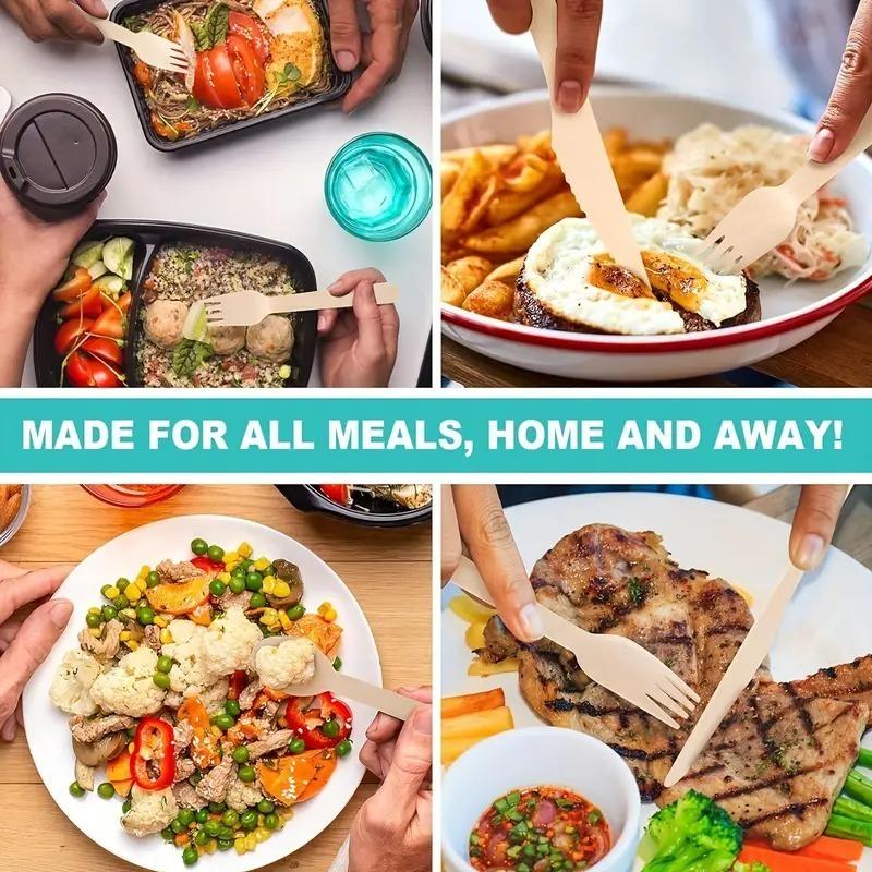 50/100 KS Jednorázový dřevěný nůž Vidlička Lžíce Party Restaurace Venkovní piknik Fast Food Dort Dezert Biologicky rozložitelné nádobí Set