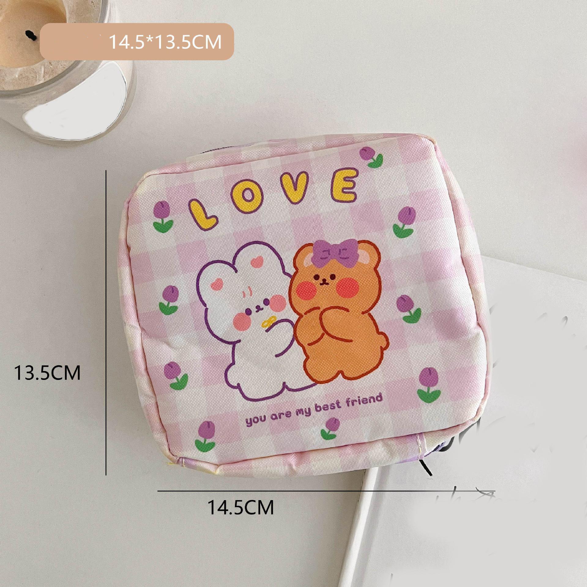 

Женская милая косметичка, тампон для макияжа, медведь, кролик, салфетка, сумка для хранения, гигиеническая сумка, мини-кабели для передачи данных, органайзер, сумки 14.5*13.5cm