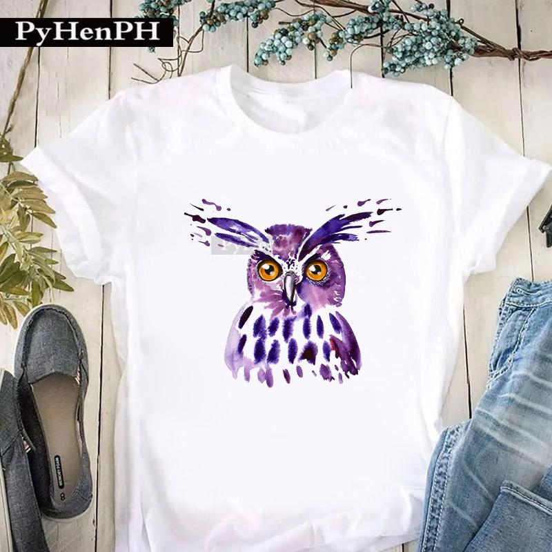 Womens Personalized Owl Print Graphic TShirt Short Sleeve Round Neck Summer Fashion Trend Aesthetic Top