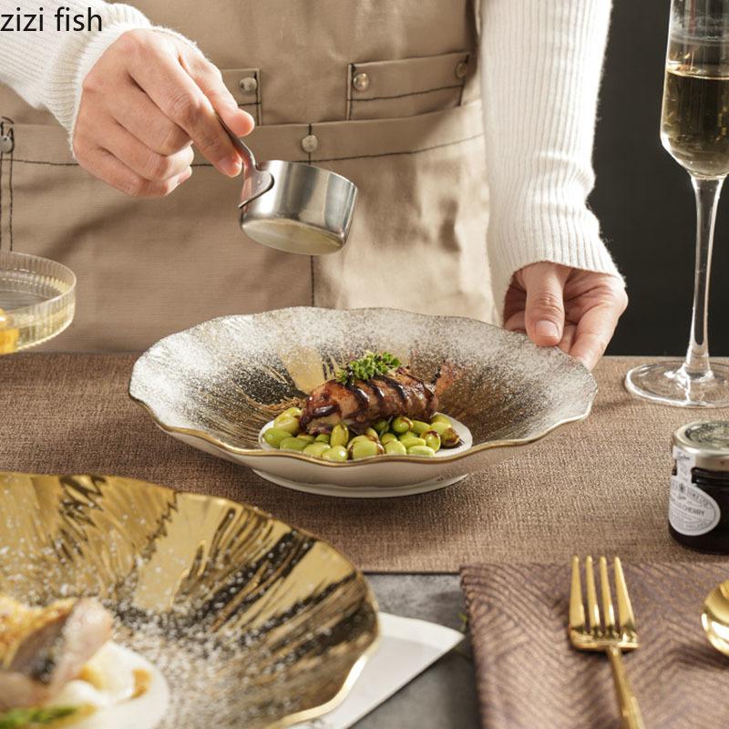 Creative Flowing Sand Ceramic Deep Plate Salad Plate Italian Noodle Plate Dessert Plates Molecular Cuisine Specialty Tableware