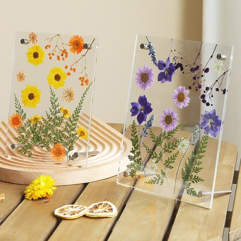 6 Inch Clear Acrylic Pressed Flower Frame Floral Keepsake Frame -Minimalist Tabletop Po Display For Home & Office Desk Decor