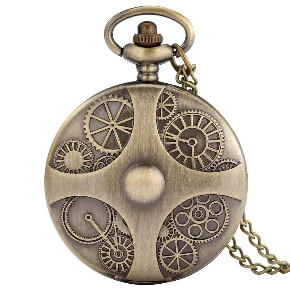 

Bronze gear design Quartz pocket watch Unisex fashion Arabic digital men s Watch Necklace Pendant timepiece gift бронзовый