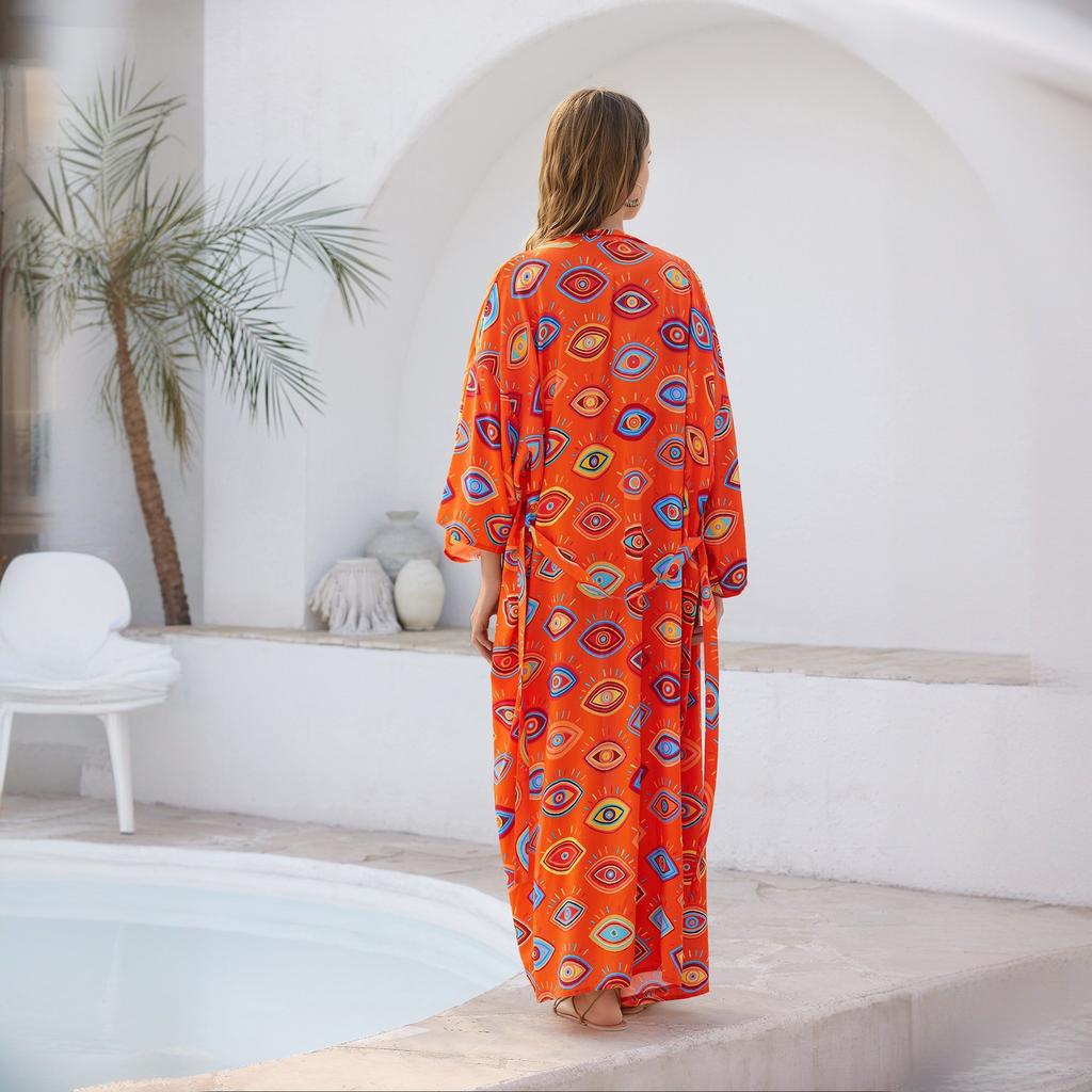 New Burqa Vacation Beach Skirt Fashionable Printed Lace-up Long-cut Sun Protection Suit