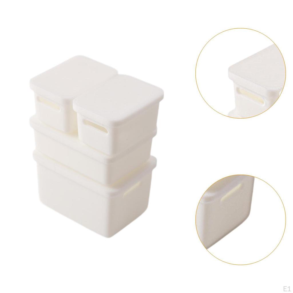 4 Pieces 1/12 Dollhouse Storage Box Doll House Accessories 1: 12 Scale Decor for Bedroom