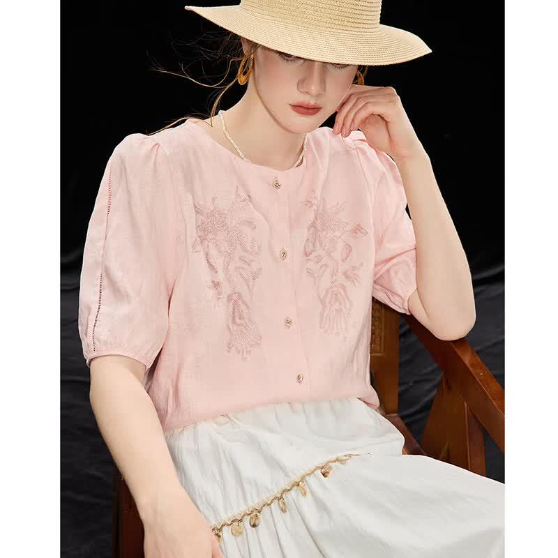 Wudao Women s 100% Linen Embroidered Shirt XL