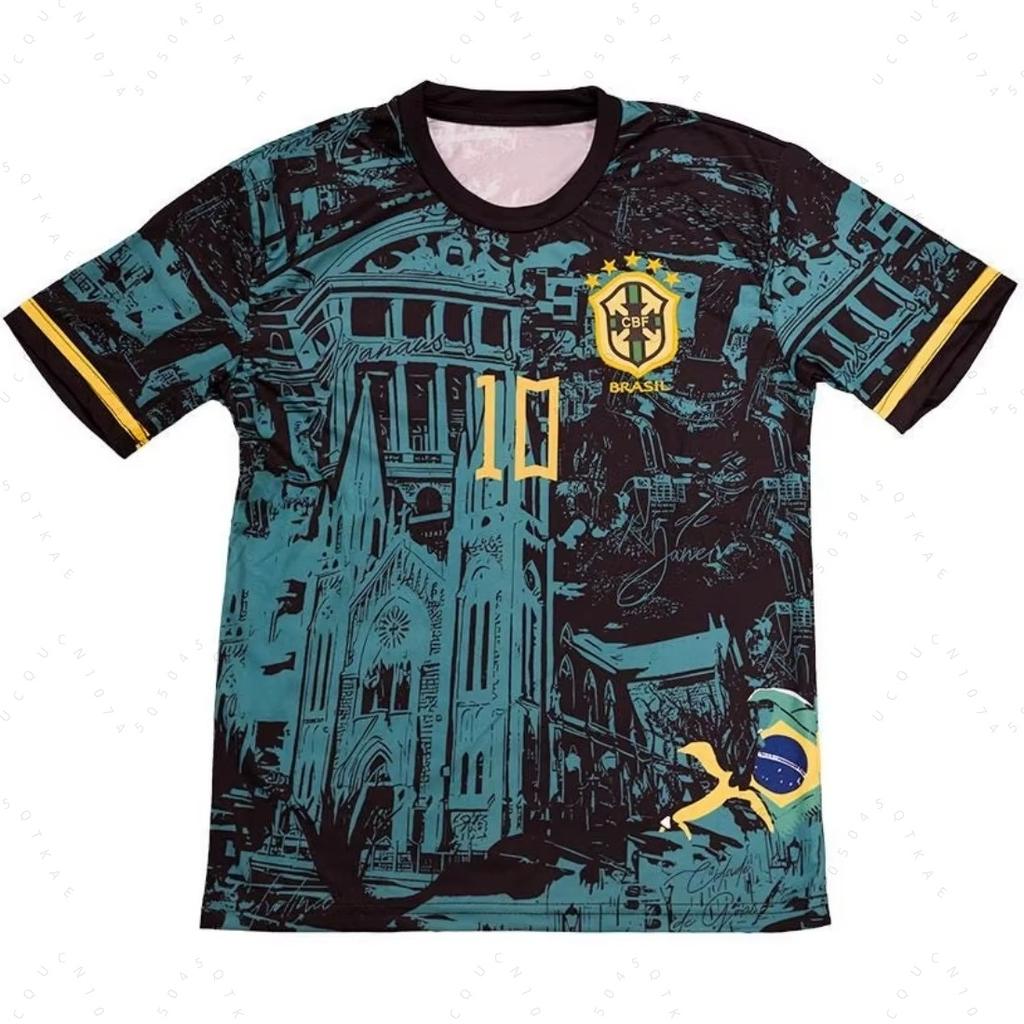 Pele 10 Brazil Football Kids Jersey Legend Special Jesus Edition Soccer Fans Youth Uniform for Everyday Wear Hiking T-shirt