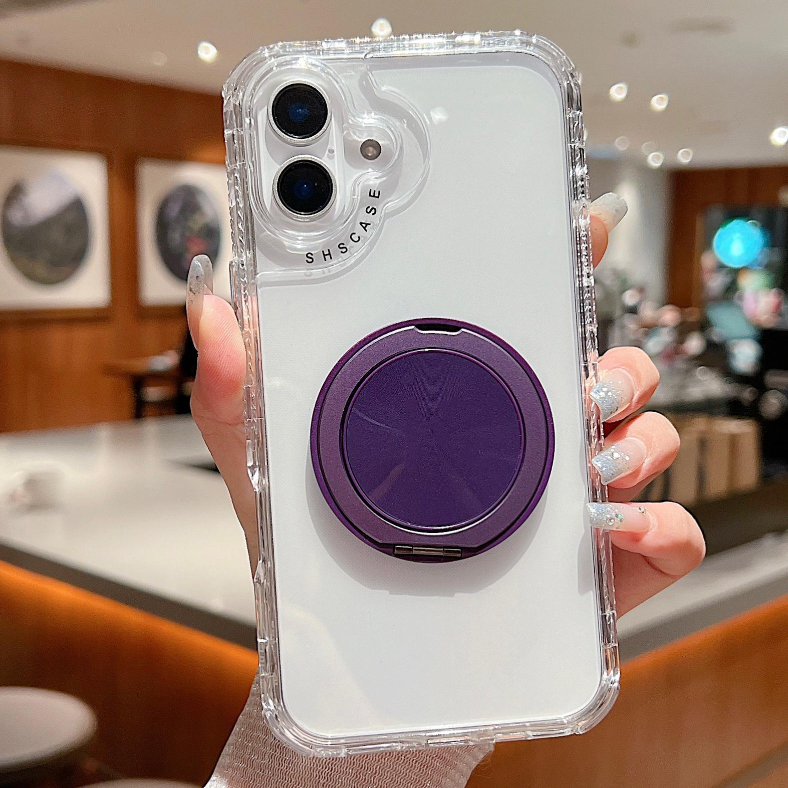 

For iPhone 16 Case Rotating Kickstand PC+TPU Phone Cover Compatible with MagSafe Purple