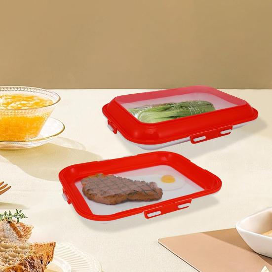 2Pcs Food Preservation Trays Reusable Food Storage Container with Lid Vacuum Sealed Stackable Tray for Picnic Travel