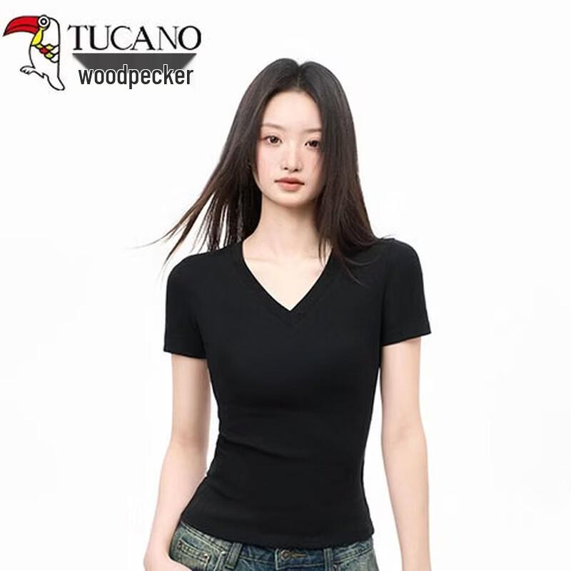 Woodpecker Women s Slim Fit V-Neck Short Sleeve T-Shirt L