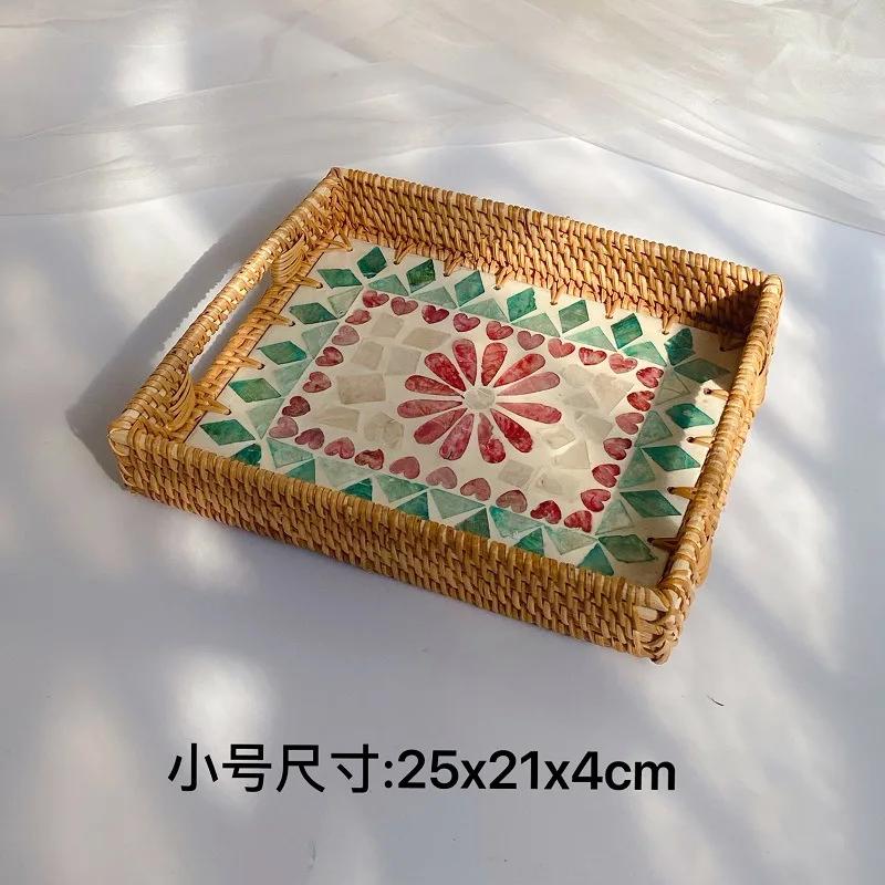 

Rattan Shell Tray Living Room Home Creative Woven Snack Storage Basket Fruit Sundries Basket Kitchen Storage Tray Decorate