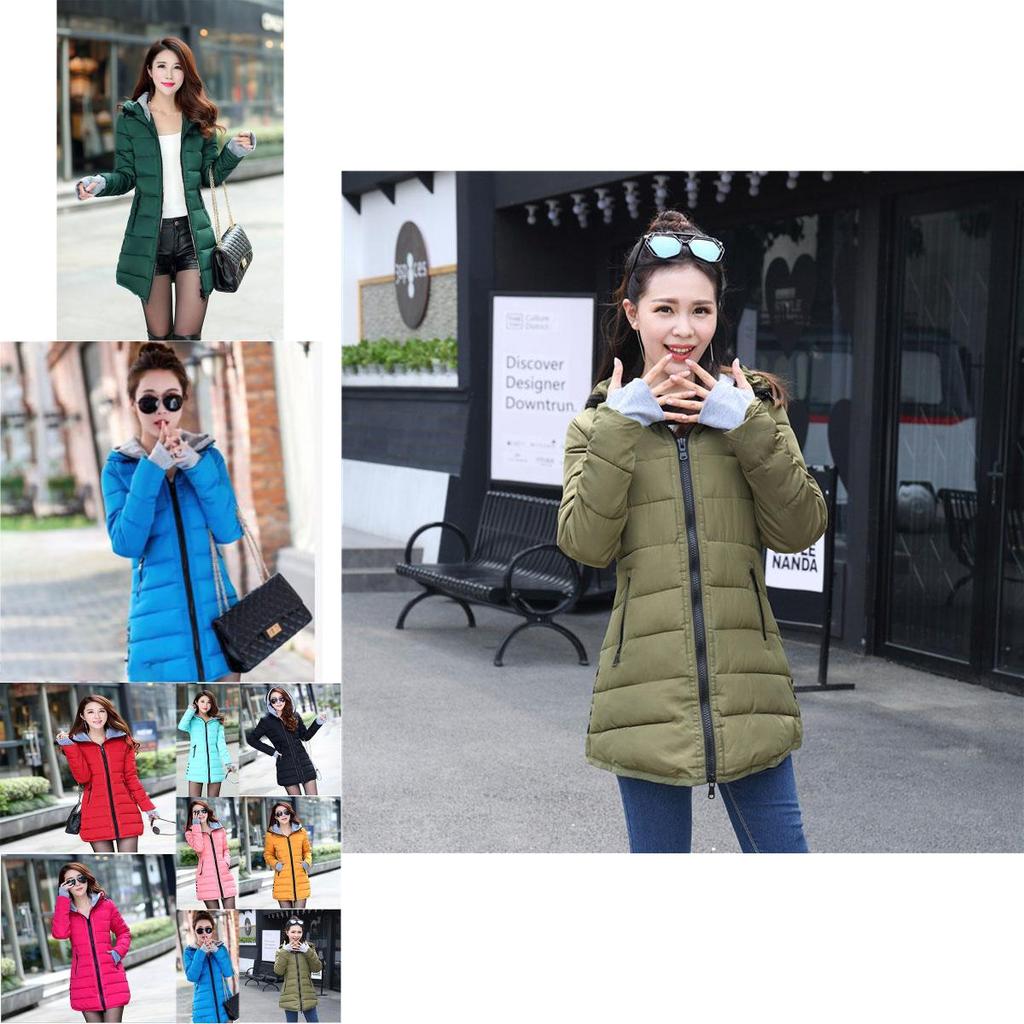 Premium Women Winter Jacket Solid Color Down Coat With Hooded Slim Long Design