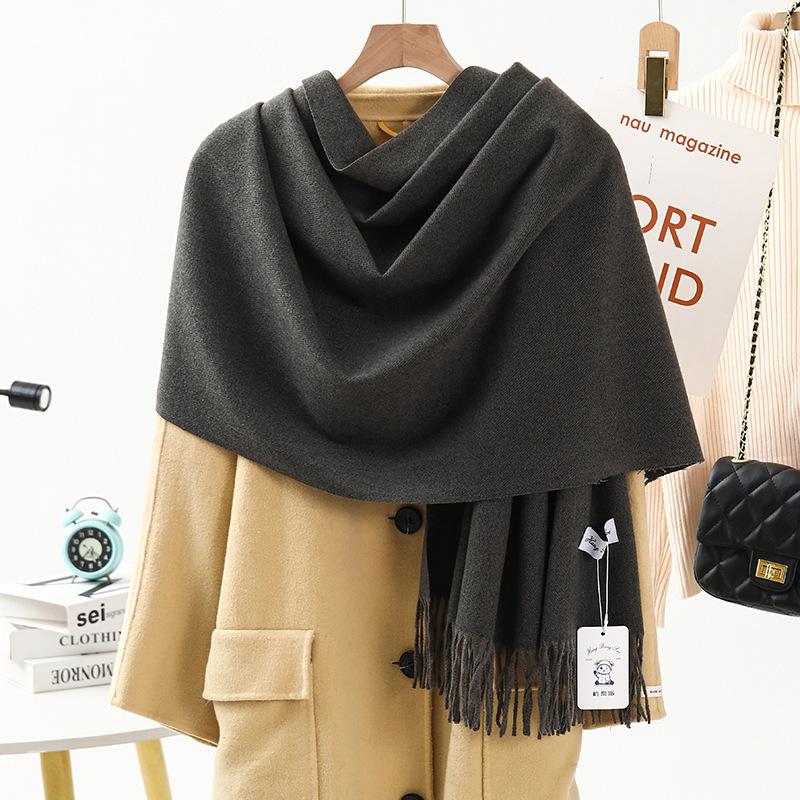 Wool Cashmere Feel Scarf Autumn and Winter Versatile Solid Color Scarf Women's Winter High End Imitation Cashmere Scarf
