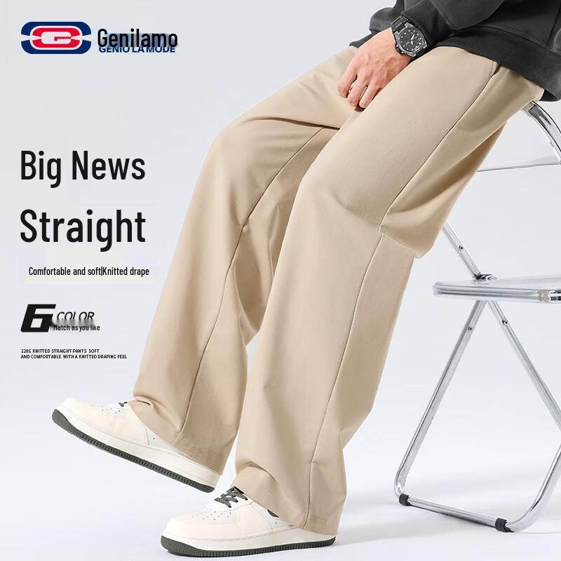 GENIOLAMODE Men s 220G Casual Straight-Leg Knit Pants L