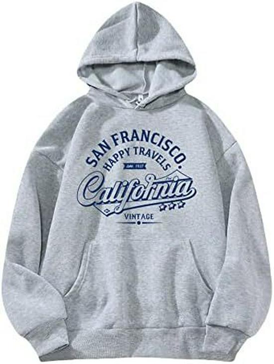 2024 COZYEASE Women's Letter Print Long Sleeve Hoodie Sweatshirt