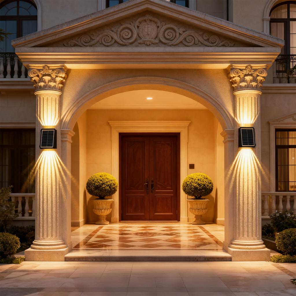 Solar Outdoor Wall Lights, Up & Down Solar Powered Lighting, IP65 Fence Light For Yard/Pool/Porch/Patio/Railing