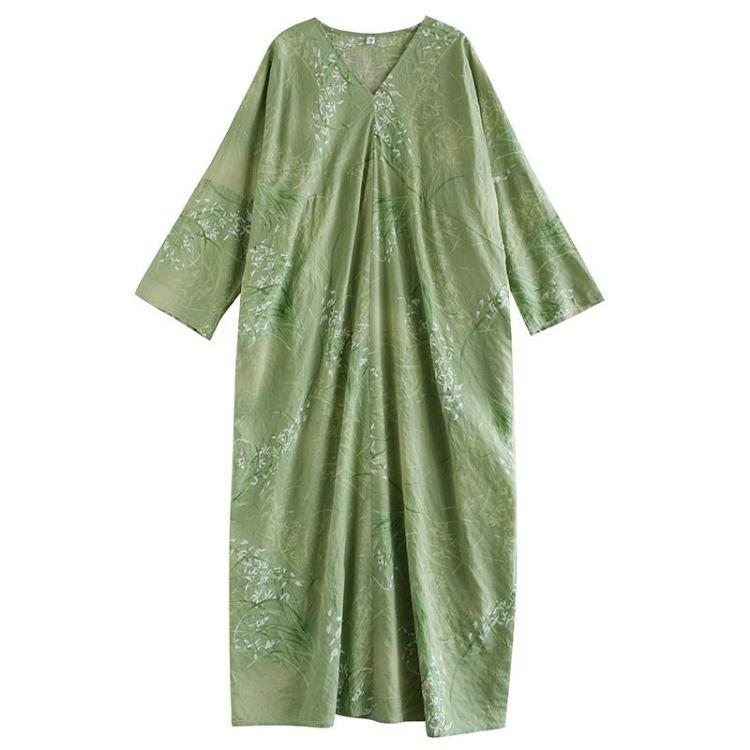 Spring Vintage Floral Print Plus Size Women Long Dress Loose Oversize Maxi Basic Long Sleeve Casual