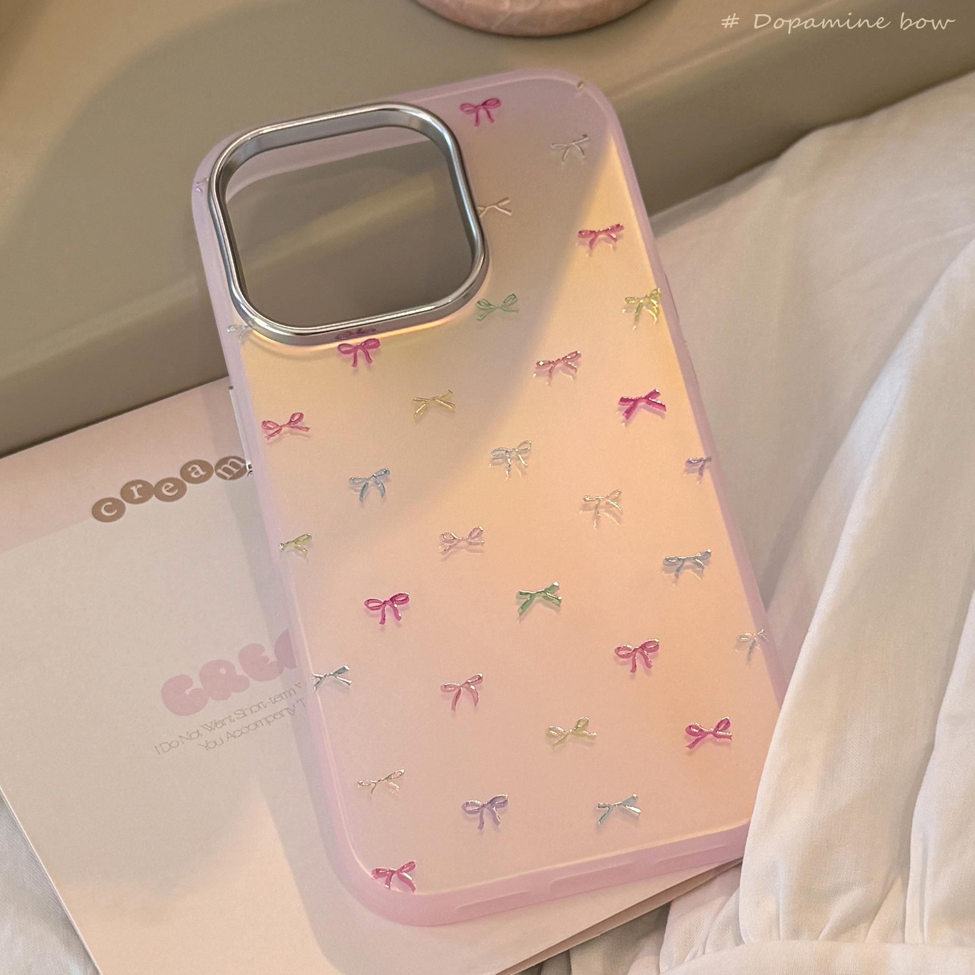 

Позолоченный милый бант Подходит для чехла для мобильного телефона Iphone16Promax 15 Лазерный 13 Противоударный 14 Корейский 11 Жесткий 12pro max (6.7)