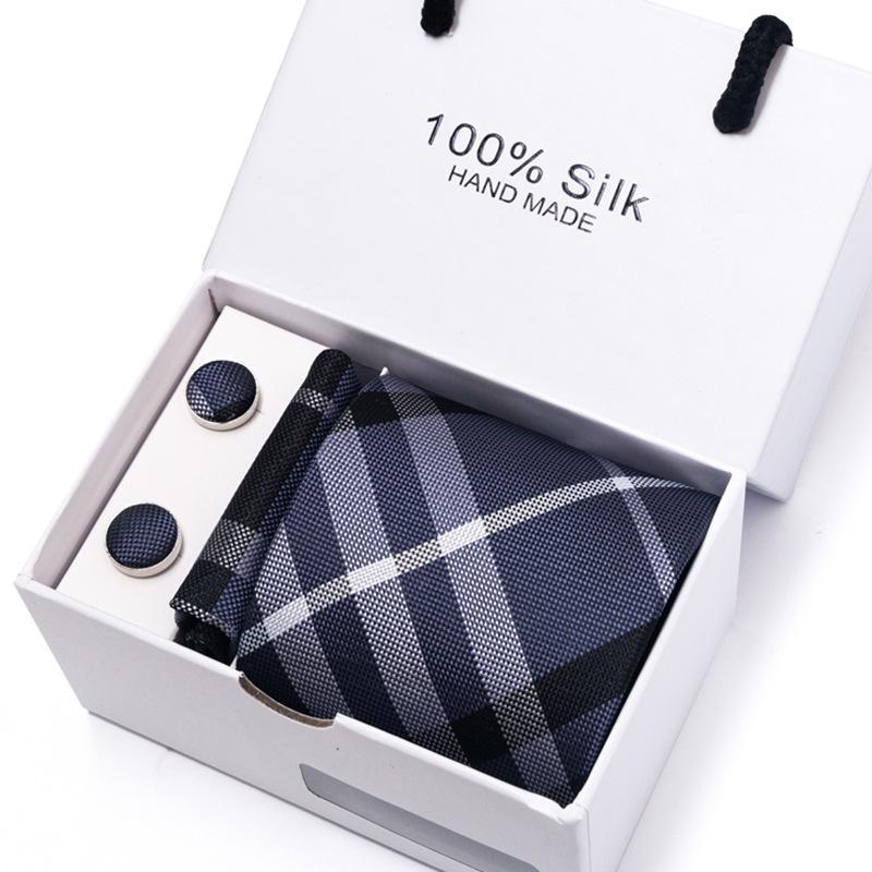 Men's 1200-Needle High-Density Business Stripe & Paisley Tie Set - 6 Piece Groom & Wedding Gift Box