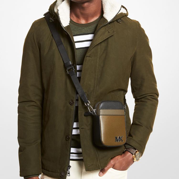 New MICHAEL KORS Hudson Cow Leather Cell Phone Pouch Shoulder Bag Crossbody Bag Men's Pure Black 33H1LHDC1L-333