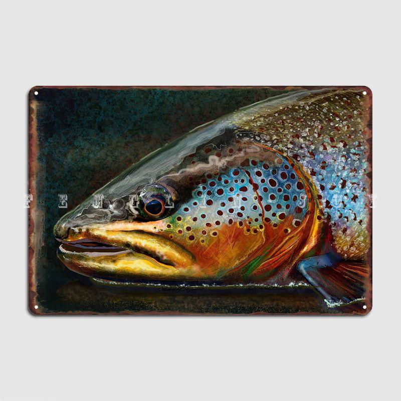 

Night Hunter Brown Trout Poster Metal Plaque Club Party Mural Printing Plaques Tin Sign Poster 20x30cm（7.8x11.8inch）