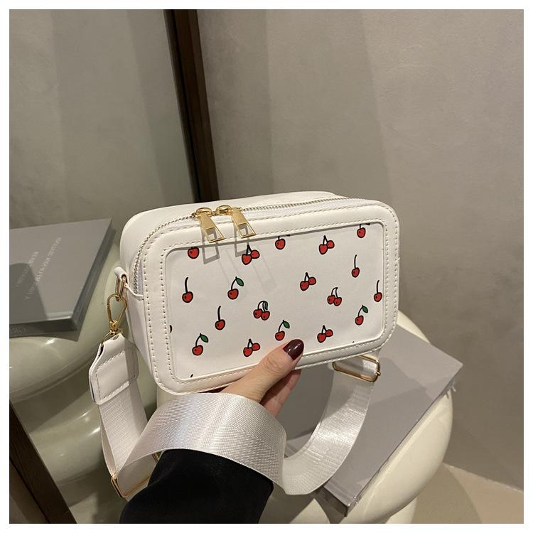 Cherry Printing Texture Fashion Handbag Bag Women's Silk Scarf New Trendy Niche Messenger Bag Foreign Style Literary Square Bag