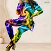 Women Plus Size Two Piece Pants Set Round Neck Long Sleeve Nebula Printed Longline Top And Fitted Pants