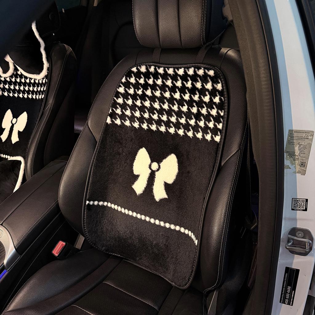 Car Seat Cushion Winter Warm Thick Plush Bow Tie Car Seat Cover Pad Universal Seat Supports Lumbar Support Pillow Car Headrest