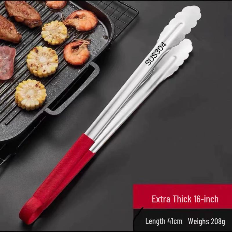 Zhizhou 16-inch Stainless Steel Food Tongs with Frosted Red Grips (3-Piece Set)