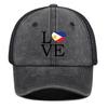 LOVE" Philippine Flag Print Snapback Mesh Cap, Patriotic Man's Cap Distressed Vintage-Inspired Inelastic Simple Adjustable Trucker Hat