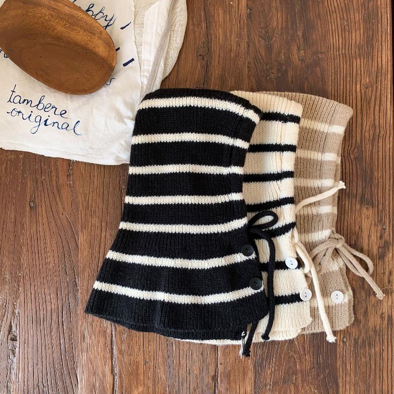 Baby Striped Balaclava Hat Warm Knitted Beanie Cap Kids One Piece Pullover Hats Children Winter Ear Protection Hooded Beanies