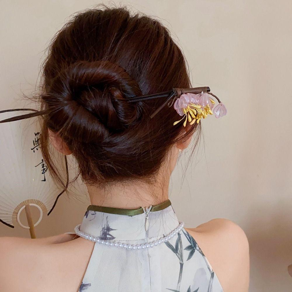 Maple Leaves Hanfu Hair Chopsticks Wooden Flower Hair Fork Chinese Style Hair Stick  Perform